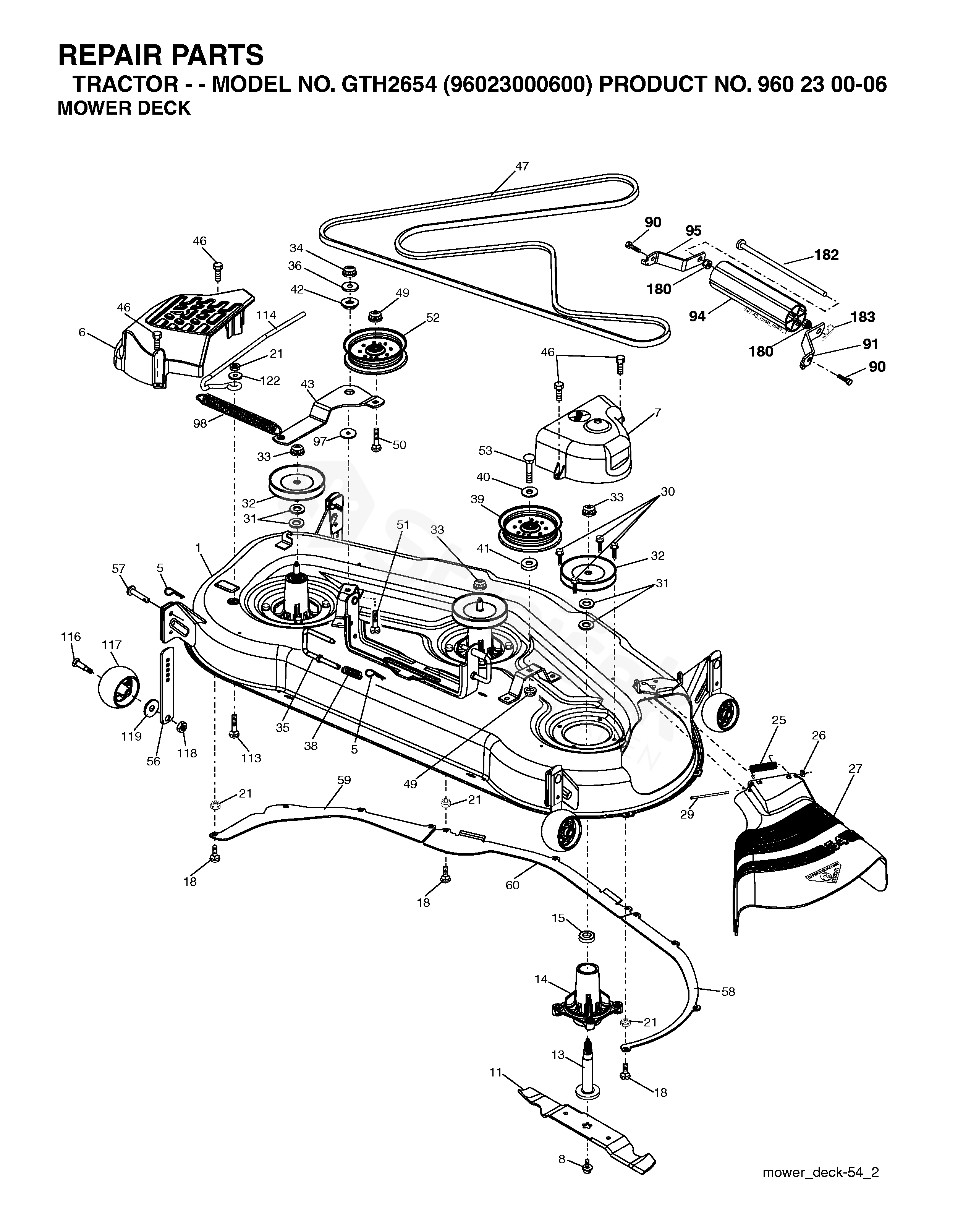 Spare parts Partlist GTH2654 GTH2654 96023000600 960230006