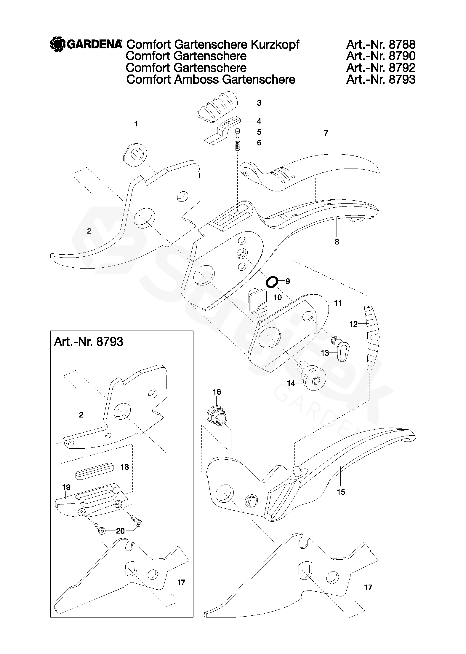 Spare parts Partlist COMFORT SECATEURS SHORT HEAD COMFORT SECATEURS