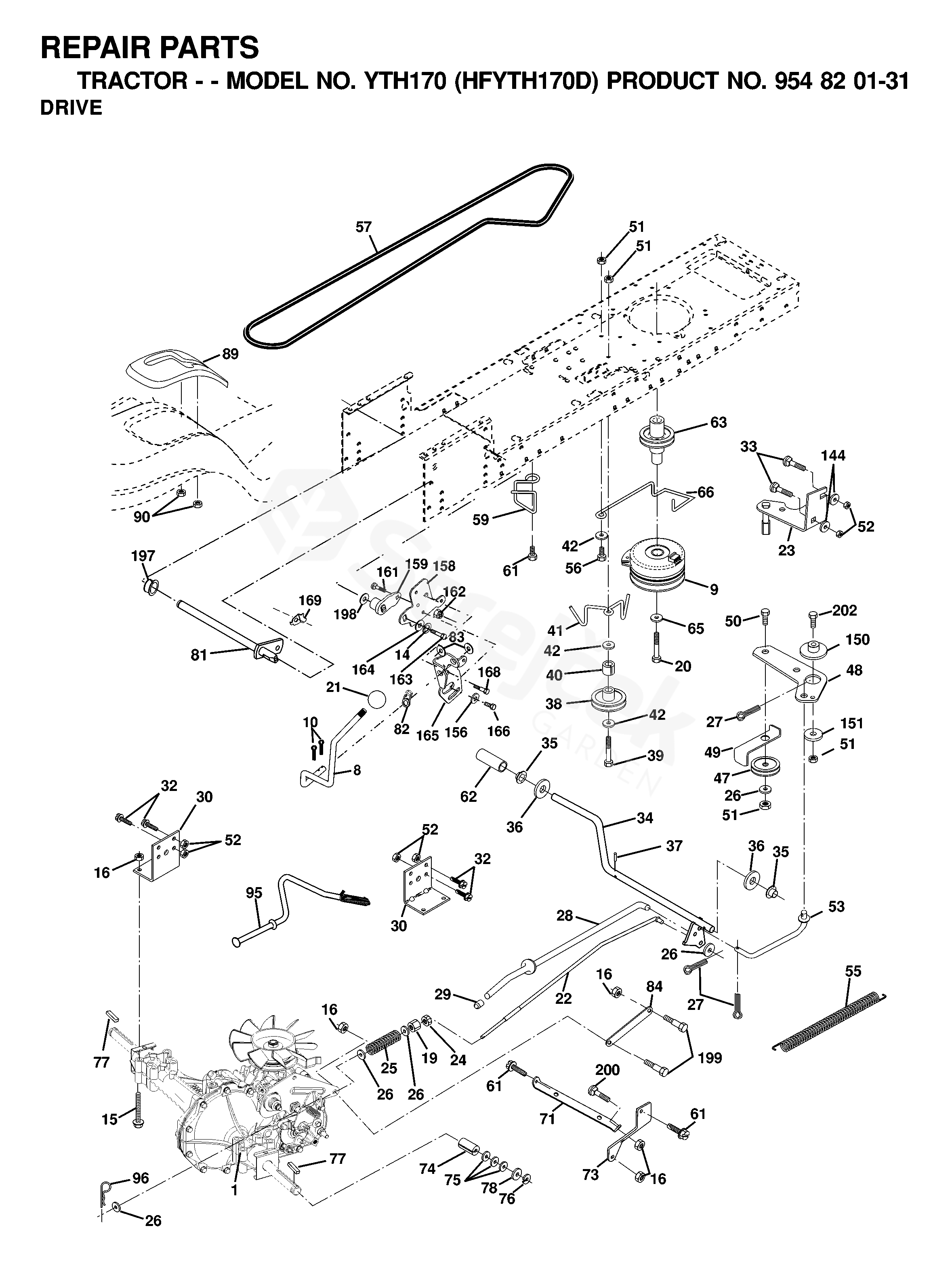 Spare parts - Partlist - YTH170 YTH170, HFYTH170D, 954820131, 2000-03