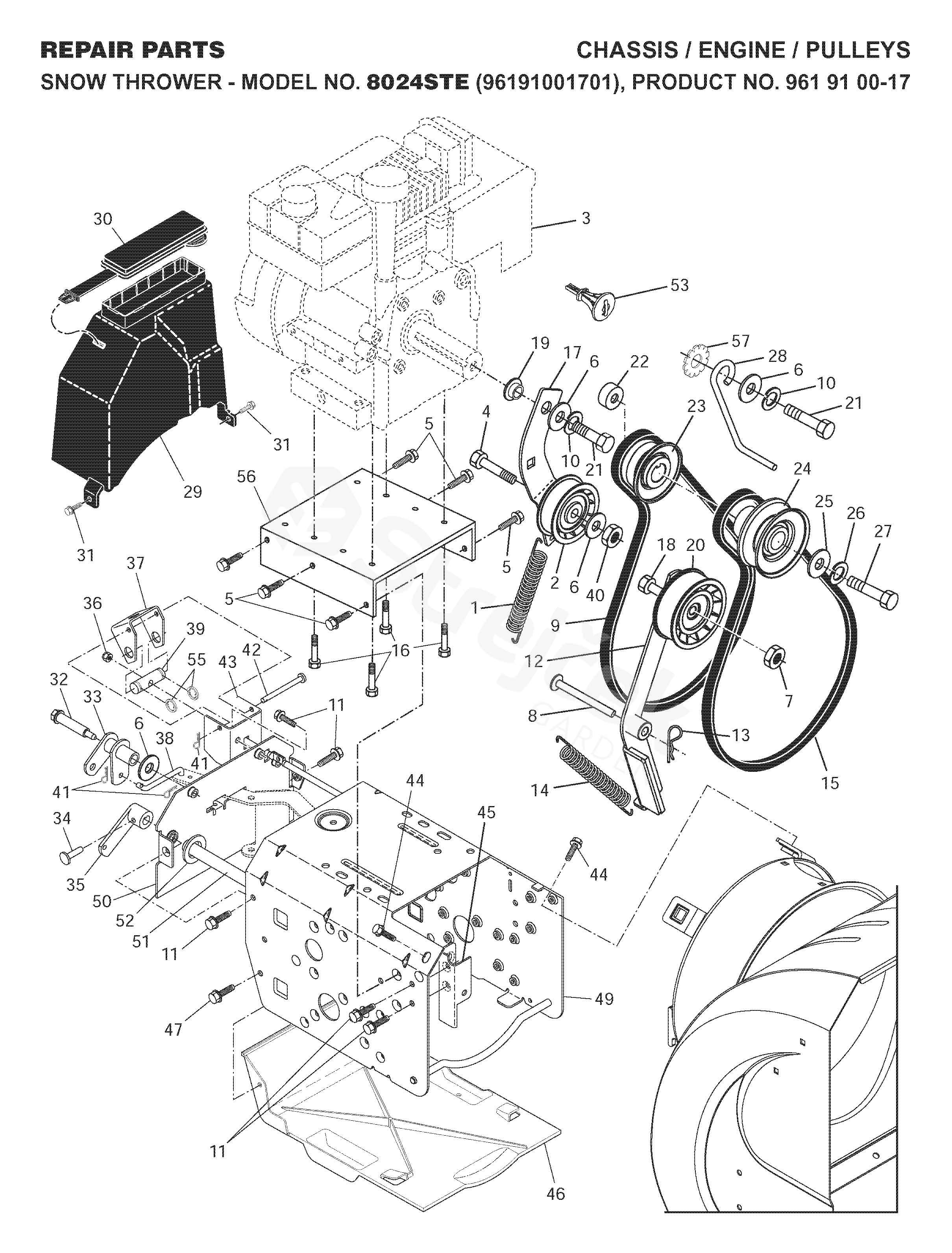 Spare parts - Partlist - 8024 STE 8024 STE, 96191001701, 961910017, 2007-10  - CHASSIS, ENGINE \u0026 PULLEYS | sGarden.cz