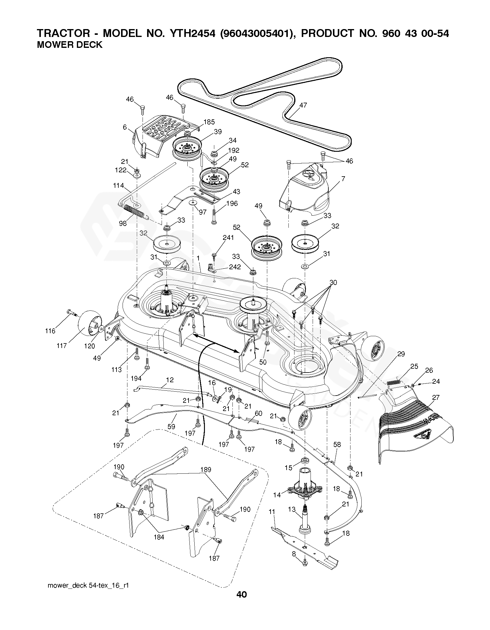 Spare parts - Partlist - YTH2454 YTH2454, 96043005401, 2008-12 - MOWER