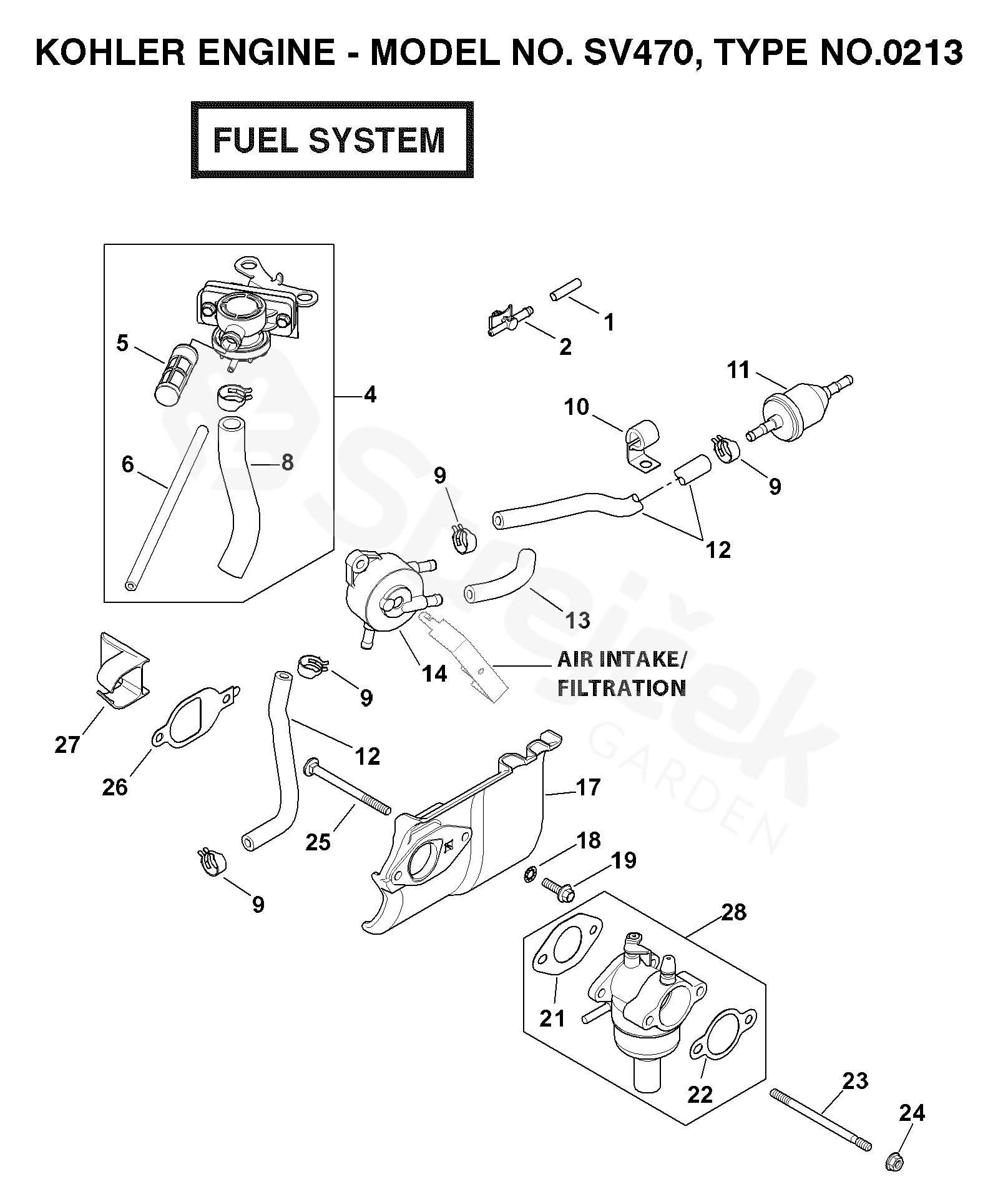 Spare parts Partlist ENGINE TRANSMISSION KOHLER 15 HP, SV4700213