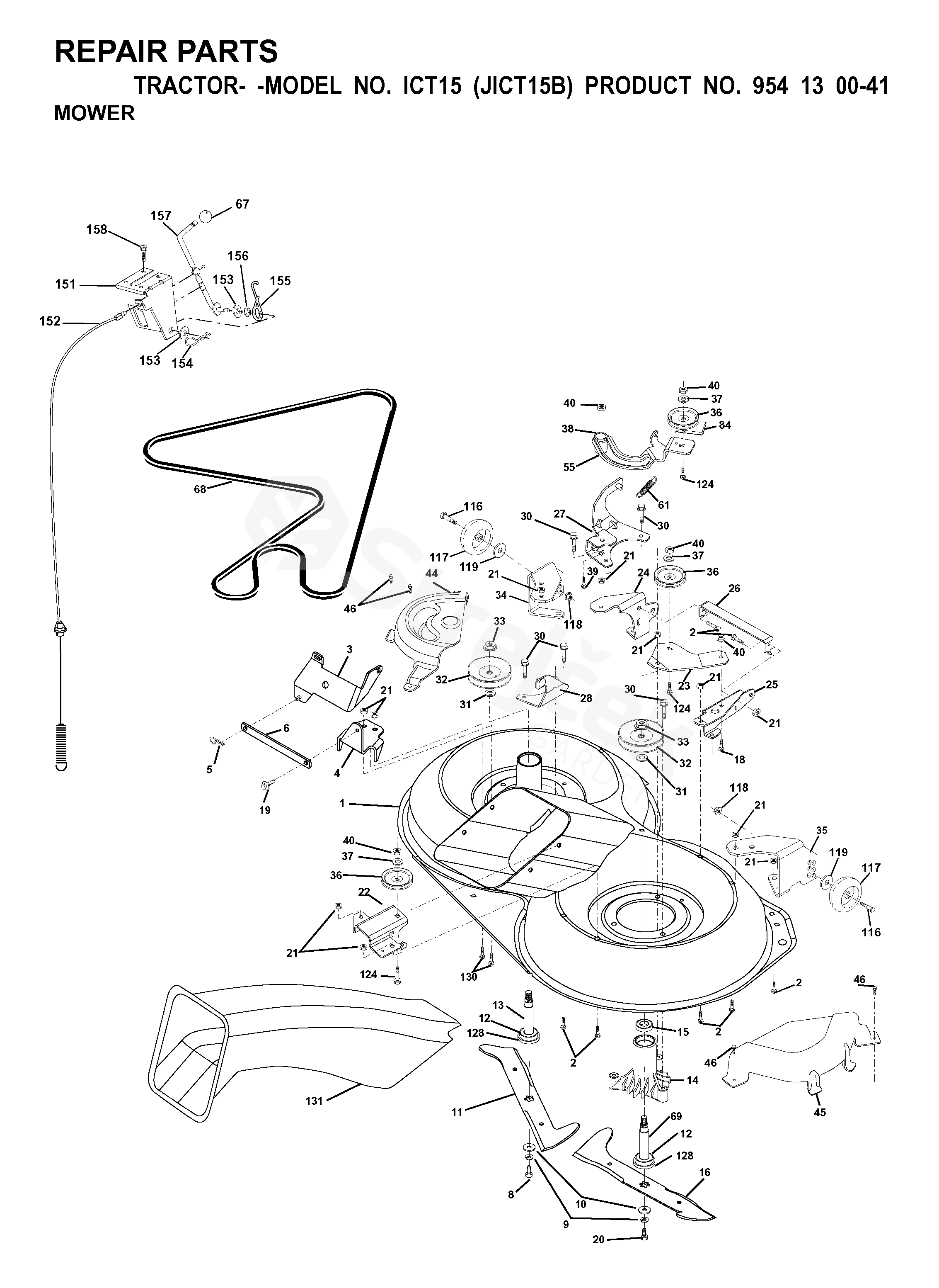 Spare Parts Partlist ICT 15 ICT 15 JICT15B 954130041 2000 02 MOWER DECK CUTTING DECK